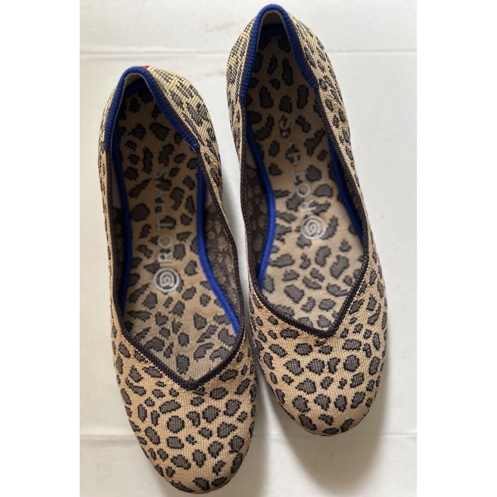 Women's Rothy's Round Toe Spotted Leopard Cheetah Ballet Flats Sz 8
